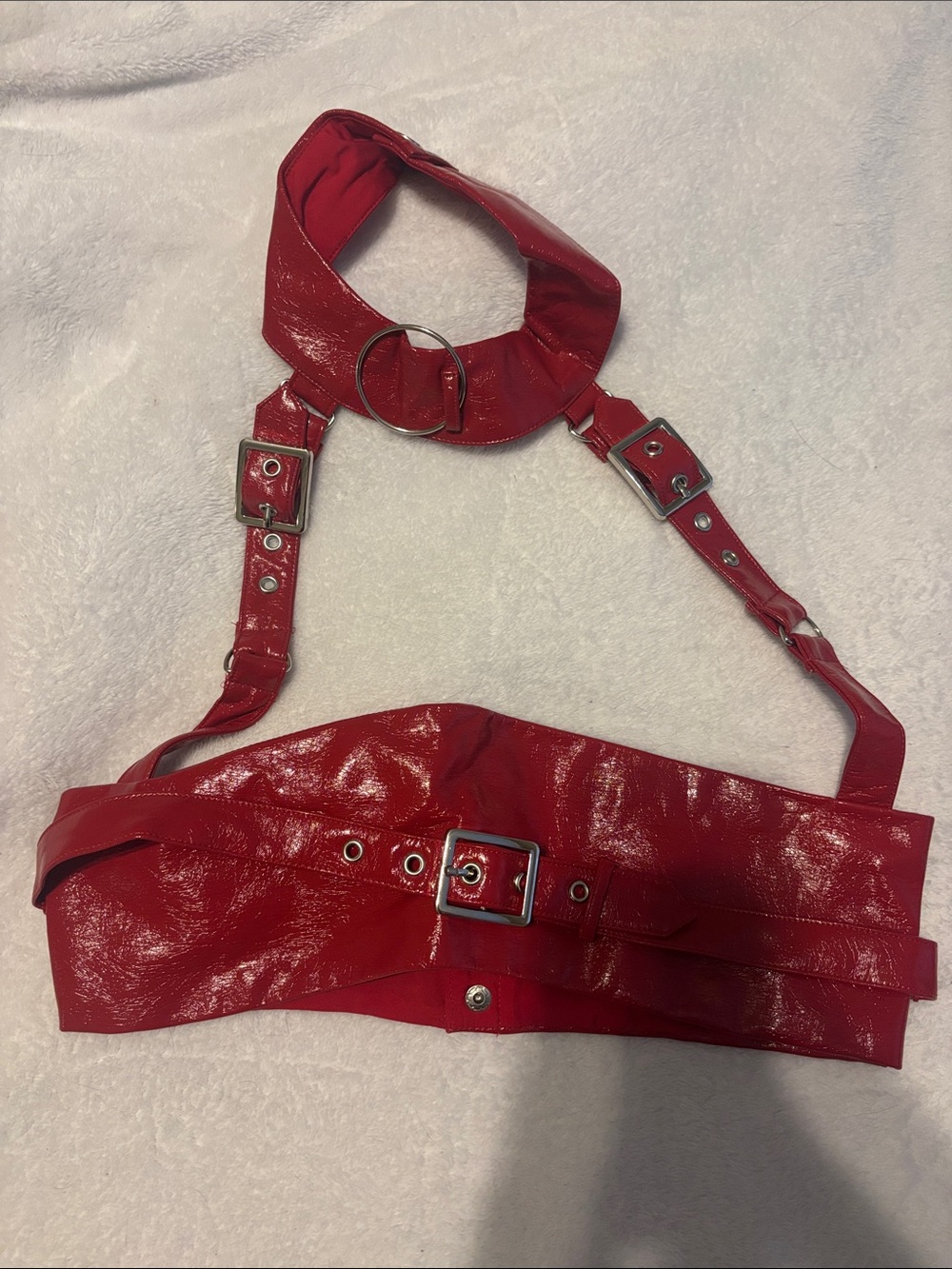 Finesse Red Patent Leather Buckle Harness Belt